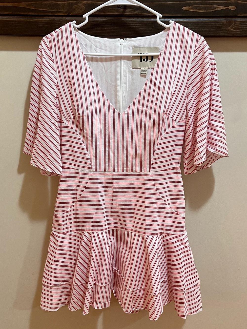 The Jetset Dairies Red and White Striped V-neck Mini Dress Size S